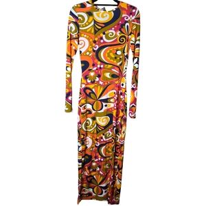Funkadelic Retro Styled Patterned Long Sleeve Dress
